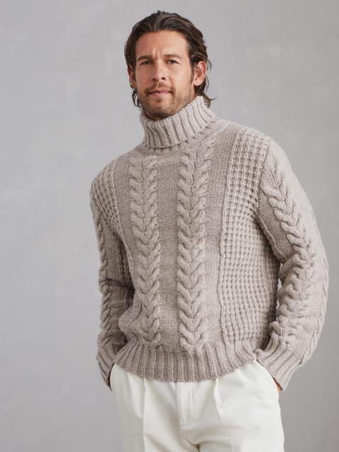 Brunello Cucinelli Cable knit turtleneck sweater in cashmere feather yarn
