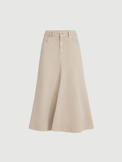 Brunello Cucinelli Garment-dyed five-pocket flared skirt in cotton and linen cover with monili