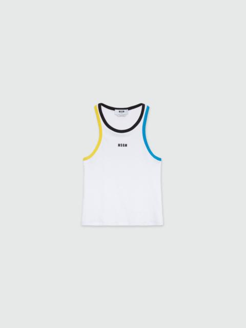 MSGM White jersey tank top with multicolored profiles