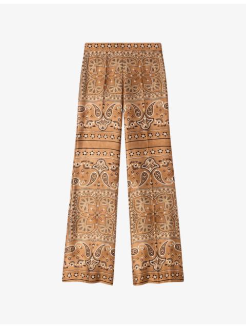 Sandro Flared Bandana-Print Woven Trousers