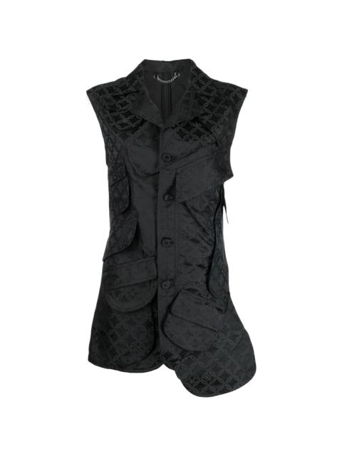 multi-pocket jacquard longline waistcoat