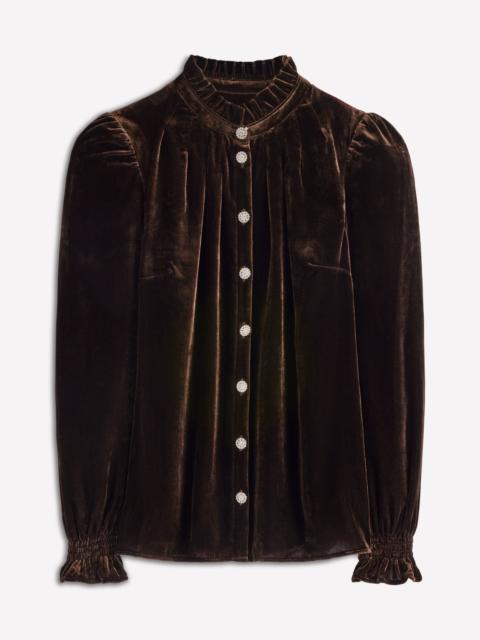 BODEN Lorna Pleat Neck Velvet Top-Espresso
