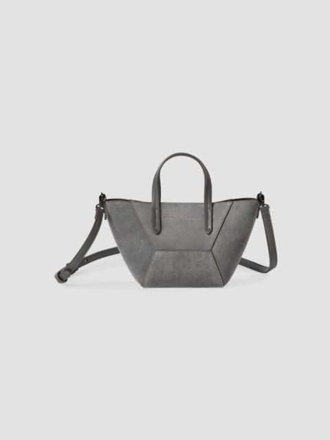 Brunello Cucinelli Women's Duo Mini Top Handle Bag in Suede with Monili - Stone Grey