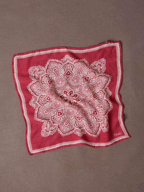 Drake's Red Paisley Tile Print Wool-Silk Pocket Square