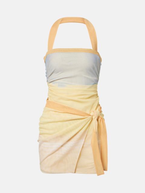 SIR. Printed halterneck mesh minidress