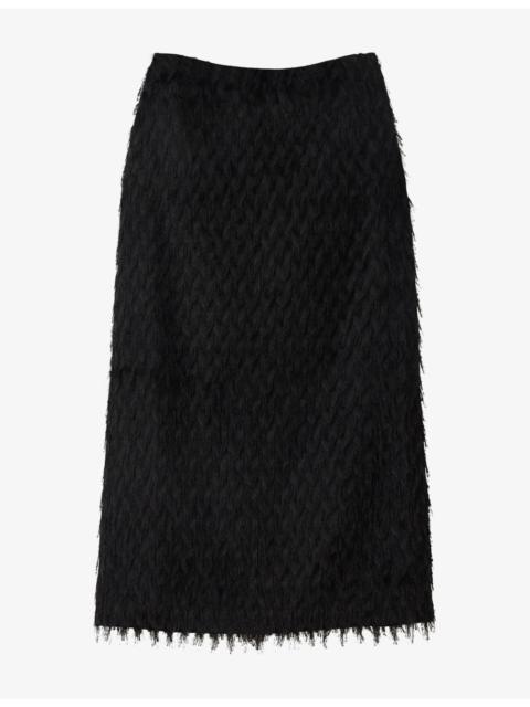WHISTLES Fringed Fitted-Waist Woven Midi Skirt