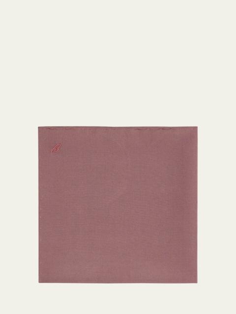 Brioni Men's Silk Poplin Embroidered Monogram Pocket Square