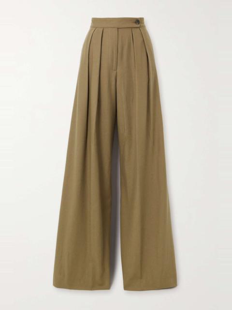 Pleated wool-blend twill wide-leg pants