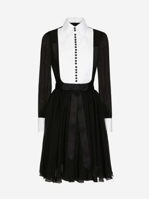 Dolce & Gabbana Chiffon midi shirt dress with piqué cuffs and shirt front