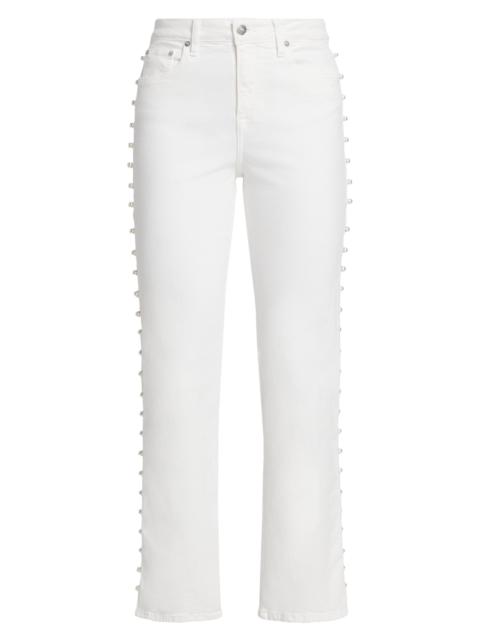 SIMKHAI Women's Amelia Faux Pearl-Embellished Jeans - Ivory