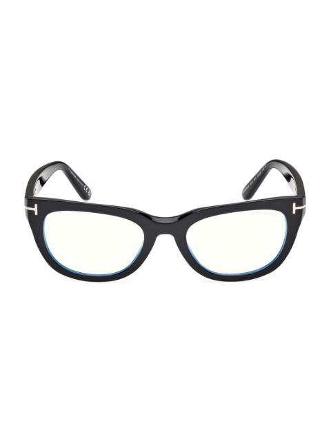 TOM FORD Women's 53MM Oval Blue Block Eyeglasses - Shinyblack