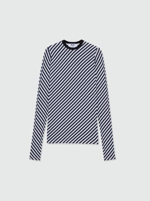 MSGM Blue striped cotton jersey T-shirt
