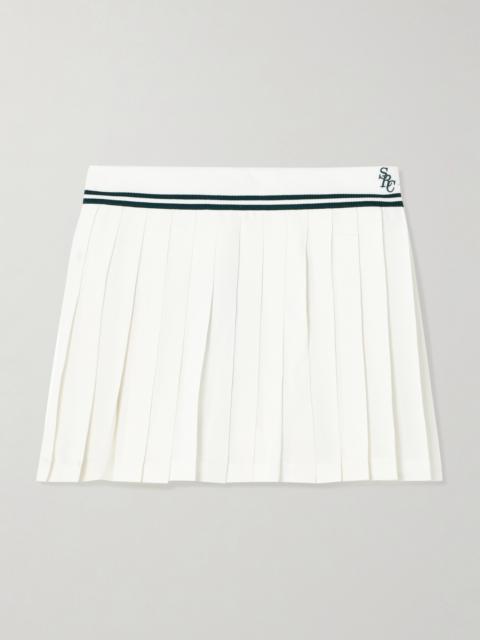 Sporty & Rich Abigail Pleated Embroidered Striped Crepe De Chine Mini Skirt