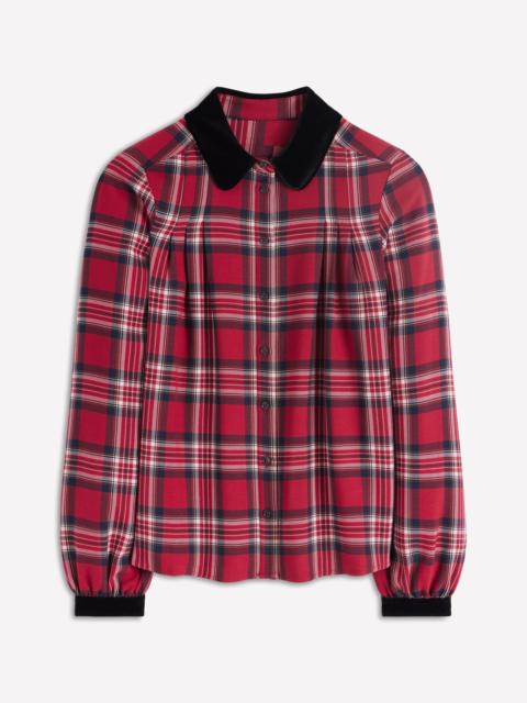 BODEN Velvet Collared Check Shirt-Red Check
