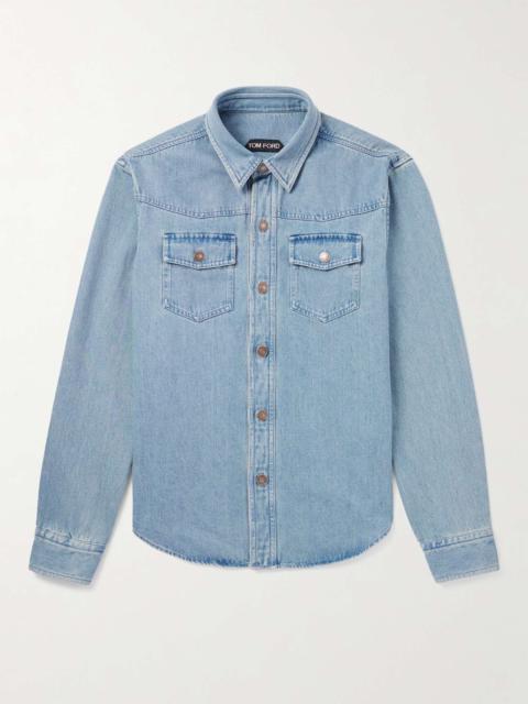 Slim-Fit Washed-Denim Overshirt