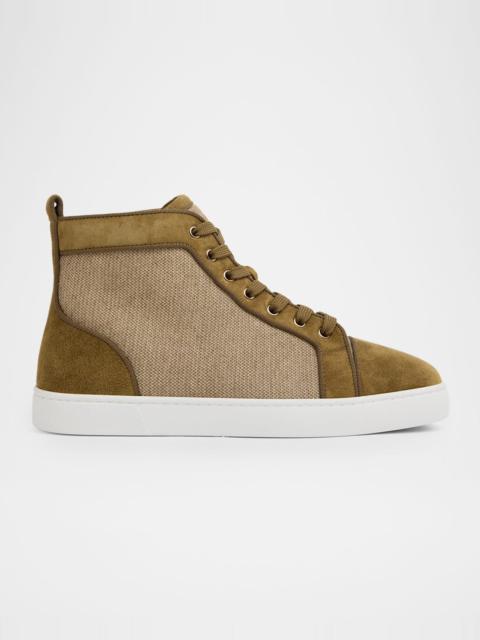 Christian Louboutin Men's Louis Textile and Suede Red-Sole High-Top Sneakers