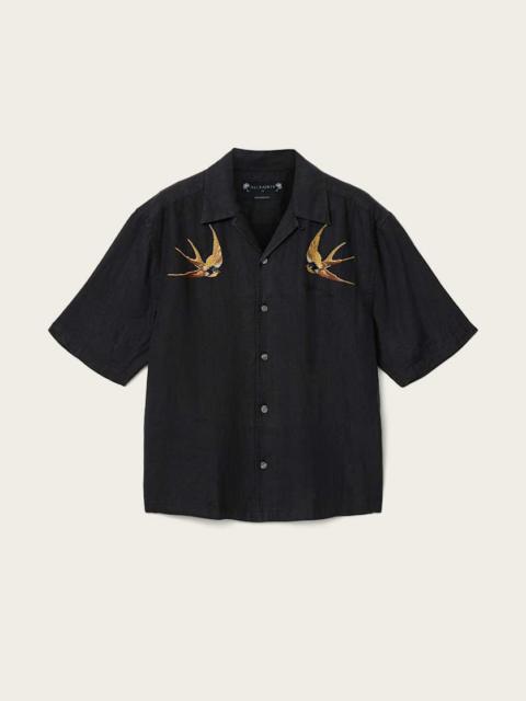 ALLSAINTS AVIA SHORT SLEEVE EMBROIDERED LINEN SHIRT