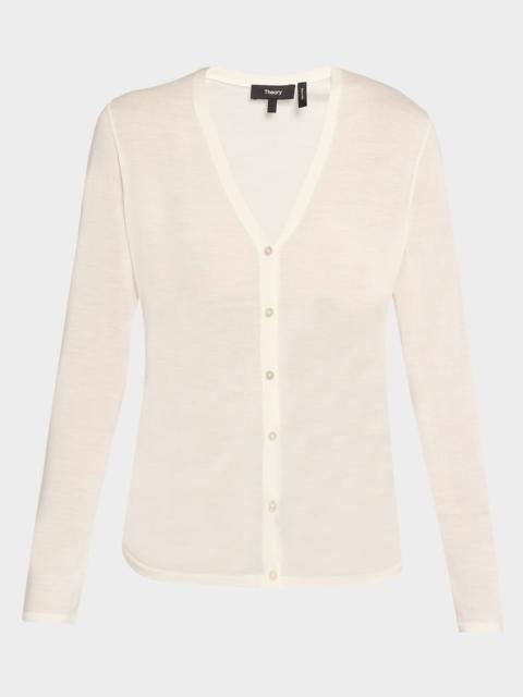 Theory Shirred Fine Wool Cardigan