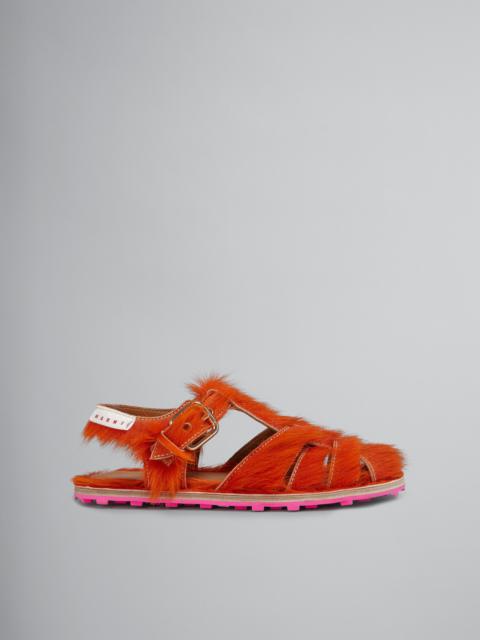 Marni LONG ORANGE CALF HAIR FISHERMAN'S SANDAL