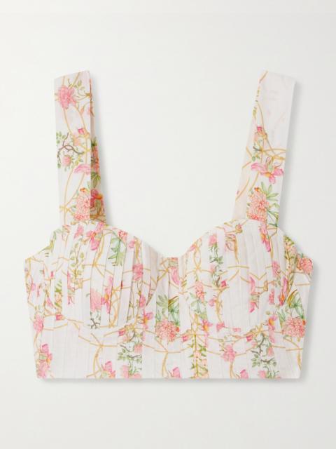EMPORIO SIRENUSE Dalia Cropped Shirred Printed Cotton Bustier Top
