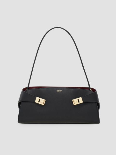 FERRAGAMO Women's East-West Hug Leather Shoulder Bag - Nero Borgogna