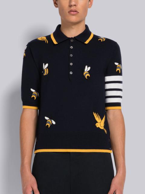Thom Browne COTTON MERINO BIRDS AND BEES 4-BAR SHORT SLEEVE POLO