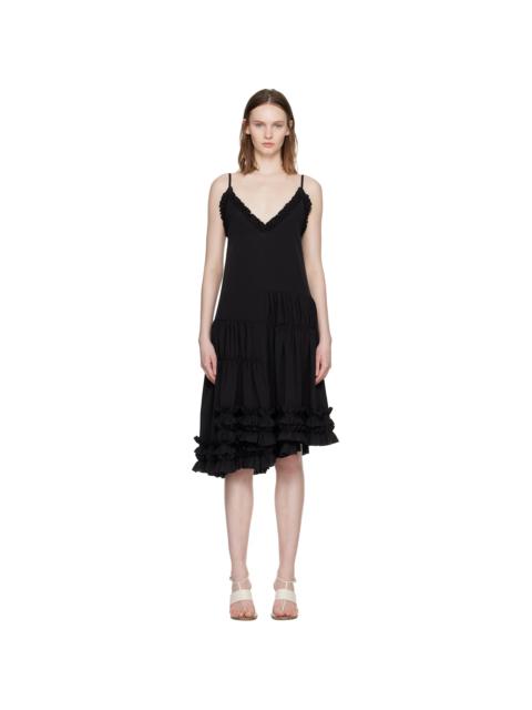 Dries Van Noten Black Asymmetrical Ruffle Minidress