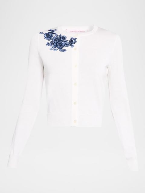 CAROLINA HERRERA Floral Embroidered Crewneck Cardigan
