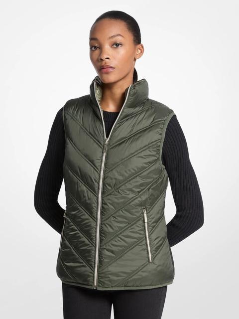 MICHAEL KORS Chevron Quilted Logo Print and Nylon Packable Vest