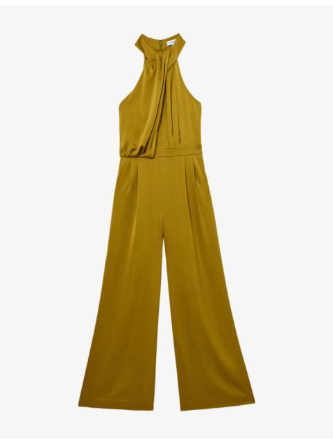 REISS Finley Draped Halter-Neck Satin Jumpsuit
