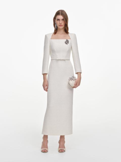 self-portrait Cream Tailored Boucle Brooch Midi Dress