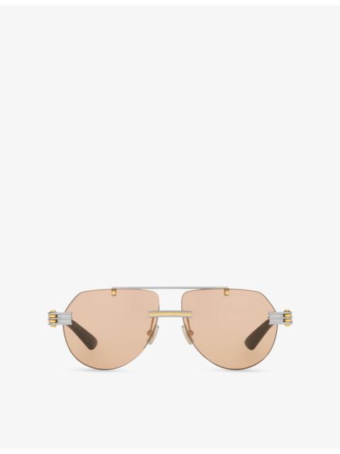 Bottega Veneta BV1342S Aviator-Frame Metal Sunglasses