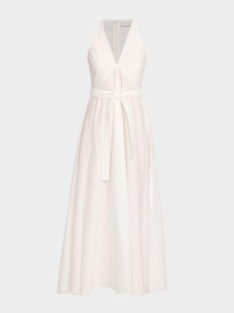 Brunello Cucinelli Sleeveless Belted Cotton Techno Poplin Midi Dress