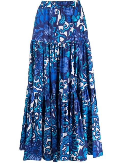 La DoubleJ graphic-print tiered cotton skirt