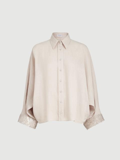 Brunello Cucinelli Linen shirt with dazzling cascade cuffs