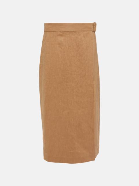 Buckle linen-blend wrap skirt