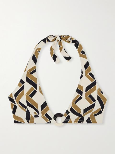 ERES Dimension Embellished Printed Triangle Halterneck Bikini Top