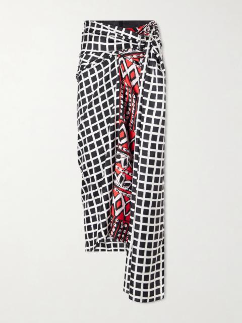 Lanvin Asymmetric Belted Printed Silk Midi Skirt