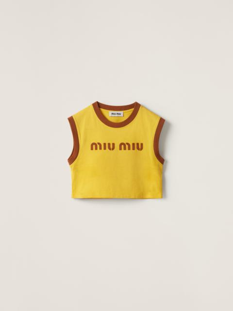Miu Miu Cotton jersey top with embroidered logo