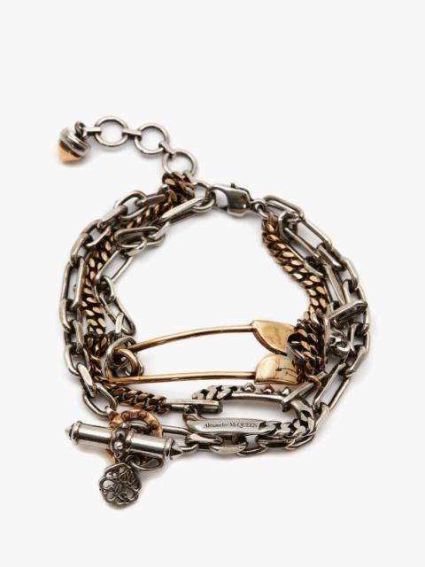 Alexander McQueen Safety Pin Bracelet in Gold/silver