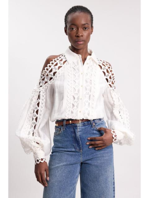 KAREN MILLEN Tape Detail Cold Shoulder Woven Blouse
