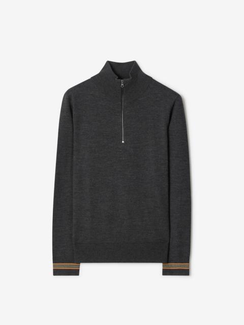 Icon Stripe Trim Wool Half-zip Sweater