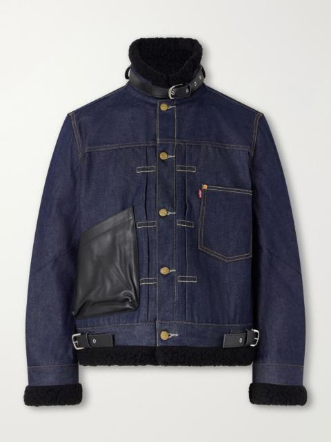 sacai + Levi's Plush and Leather-Trimmed Denim Jacket Navy