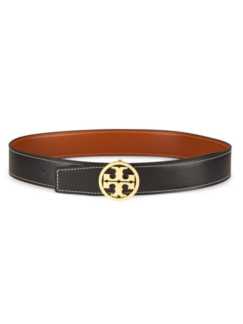 TORY BURCH Women's Miller Smooth Reversible Leather Belt - Black Whiskey Gold