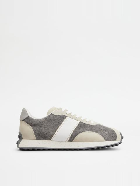 Tod's T VINTAGE SNEAKERS IN SUEDE AND FABRIC - GREY, BEIGE, WHITE