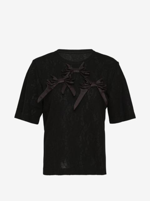 RENLI SU bow-detail lace-patterned T-shirt