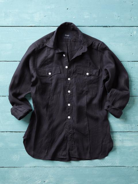 Drake's Navy Linen Pintuck Military Shirt