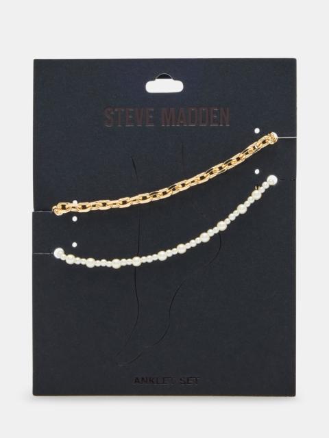 STEVE MADDEN 2-PIECE PEARL CHAIN ANKLET SET