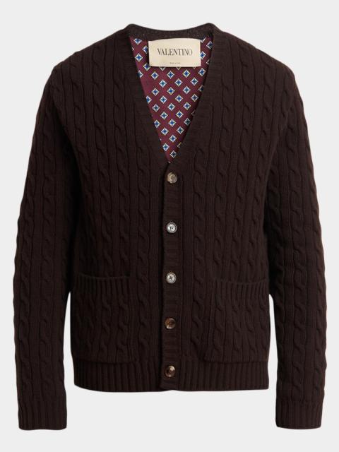 Valentino Men's Textured Cable-Knit Virgin Wool Cardigan