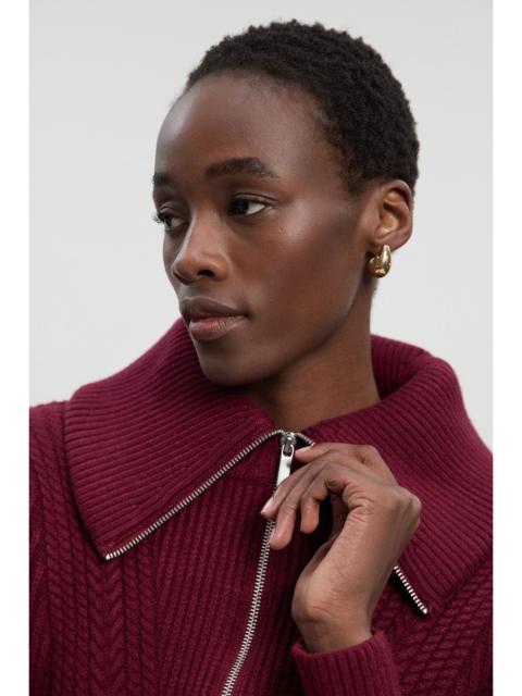 KAREN MILLEN Cable Knit Balloon Sleeve Peplum Zip Through Cardigan